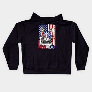 Men Women Funny Cat Lover 4th Of July Meowica American Flag Kids Hoodie